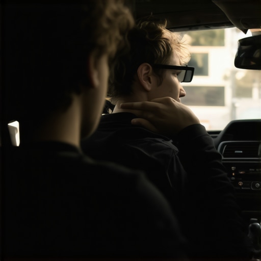 A driver adjusting their rearview mirror to maintain better posture.