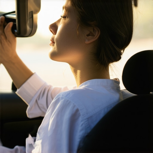 Person adjusting car mirror to improve driving posture and spinal alignment