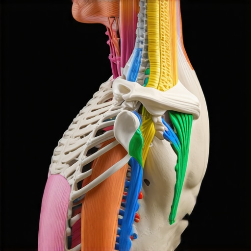 Diagram showing how rib cage flare leads to forward head posture and neck pain.