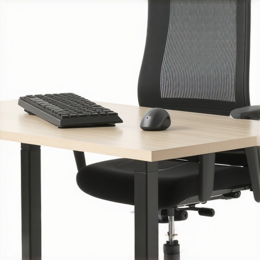 Vertical mouse and split keyboard on an ergonomic desk setup