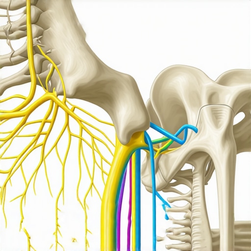 Diagram of the sciatic nerve path and its relationship to back pain and muscle tightness.