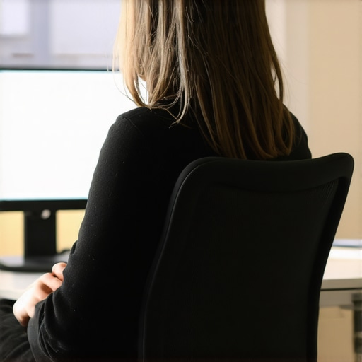 Person using a lumbar roll at an ergonomic desk setup to prevent back pain