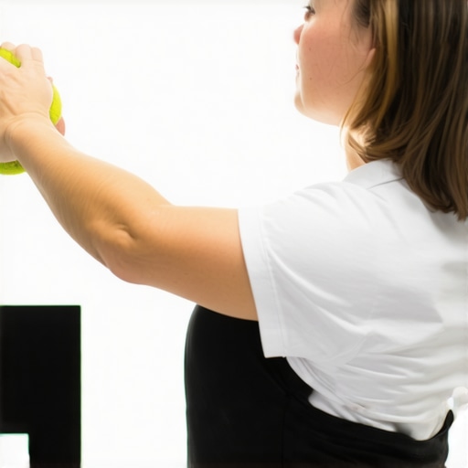 Man performing self-myofascial release on his upper back using a tennis ball against a wall