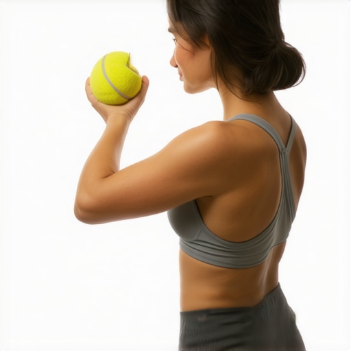 Person using a tennis ball against a wall for upper back trigger point release