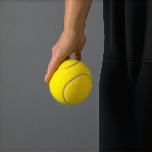 Person demonstrating how to use a tennis ball to relieve hip and glute tension against a wall.