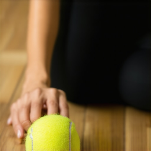 Person using a tennis ball on the floor to perform a deep glute massage for sciatica relief.