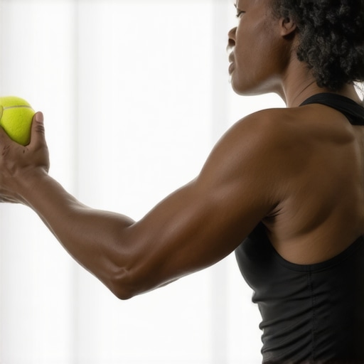 Person performing self-myofascial release on glutes with a tennis ball