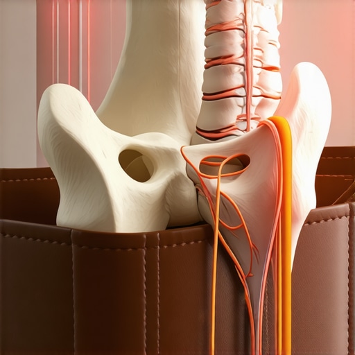Anatomical diagram of a tilted pelvis and curved spine caused by sitting on a wallet in a back pocket.